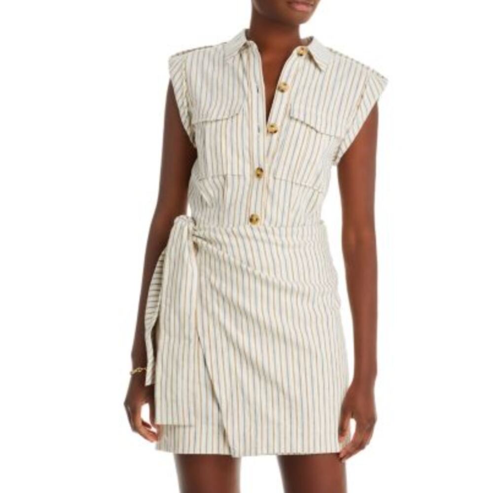 Derek Lam 10 Crosby Giselle Dress Women 0 Ivory Excellent Striped Linen Wrap